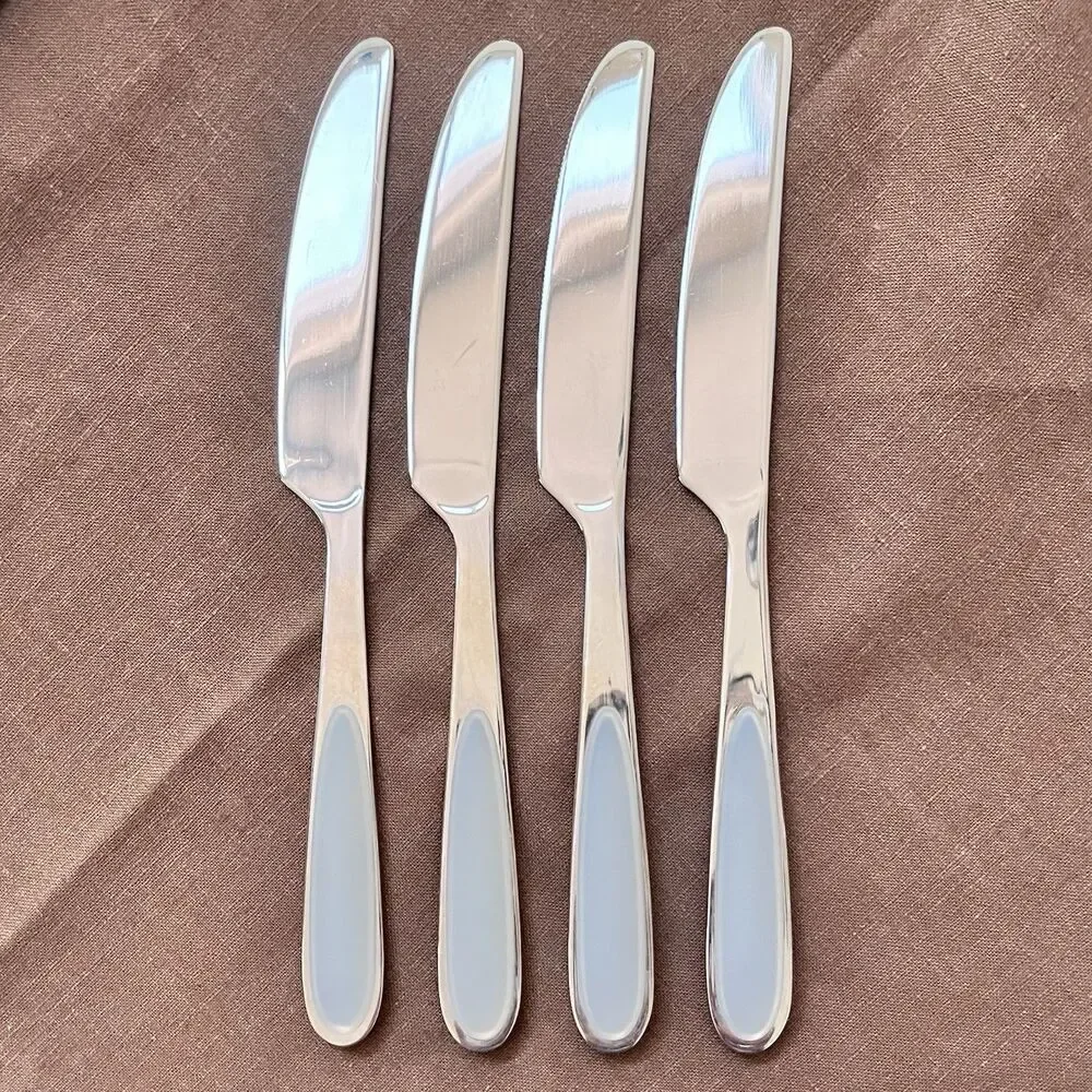 4 Dansk Dinner Knife Pearl-Gray Silicone Inlay Handle Stainless Modern Flatware
